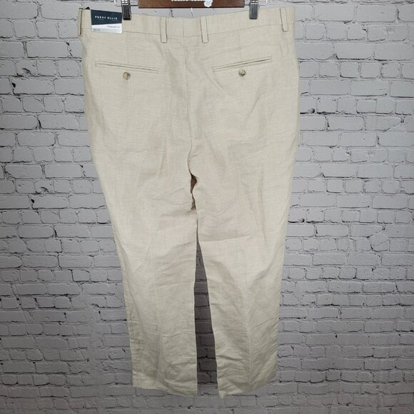 NWT Perry Ellis Beige Linen Blend Regular Fit Lightweight Straight Pants 36x32 - Picture 2 of 15
